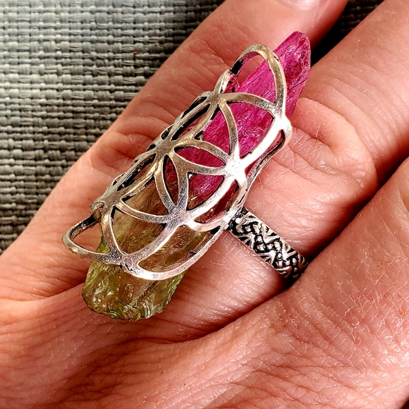 New Caged Bi-Color Tourmaline 925 Silver Ring. - Picture 6 of 14
